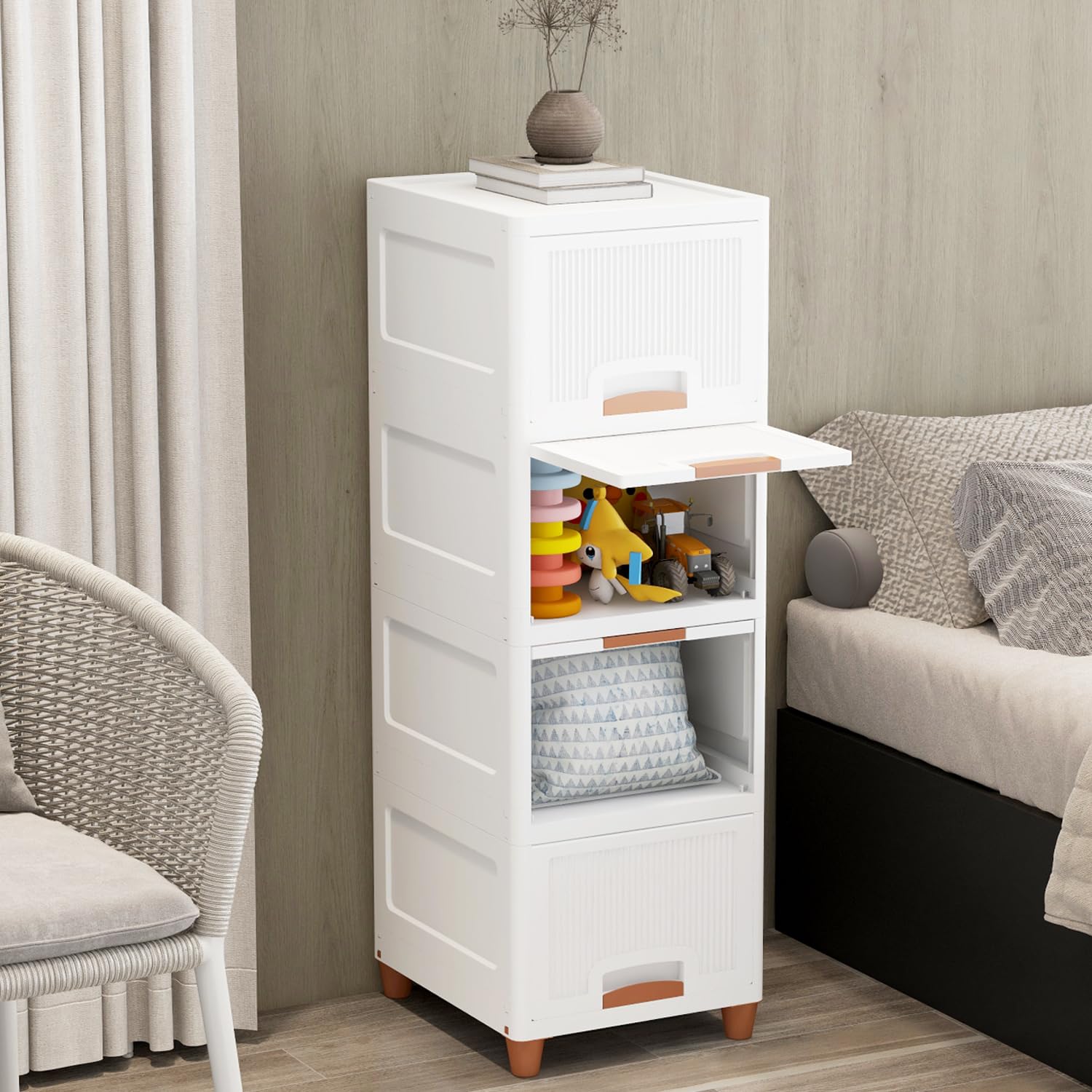 JD FRESH Tier Organizer for Clothes/Modular Kitchen Storage Rack/Modular Wardrobe for Cloth/Space Saving Closet for Bedroom-Living Room/Stackable Cabinet/Almirah for Home (White)