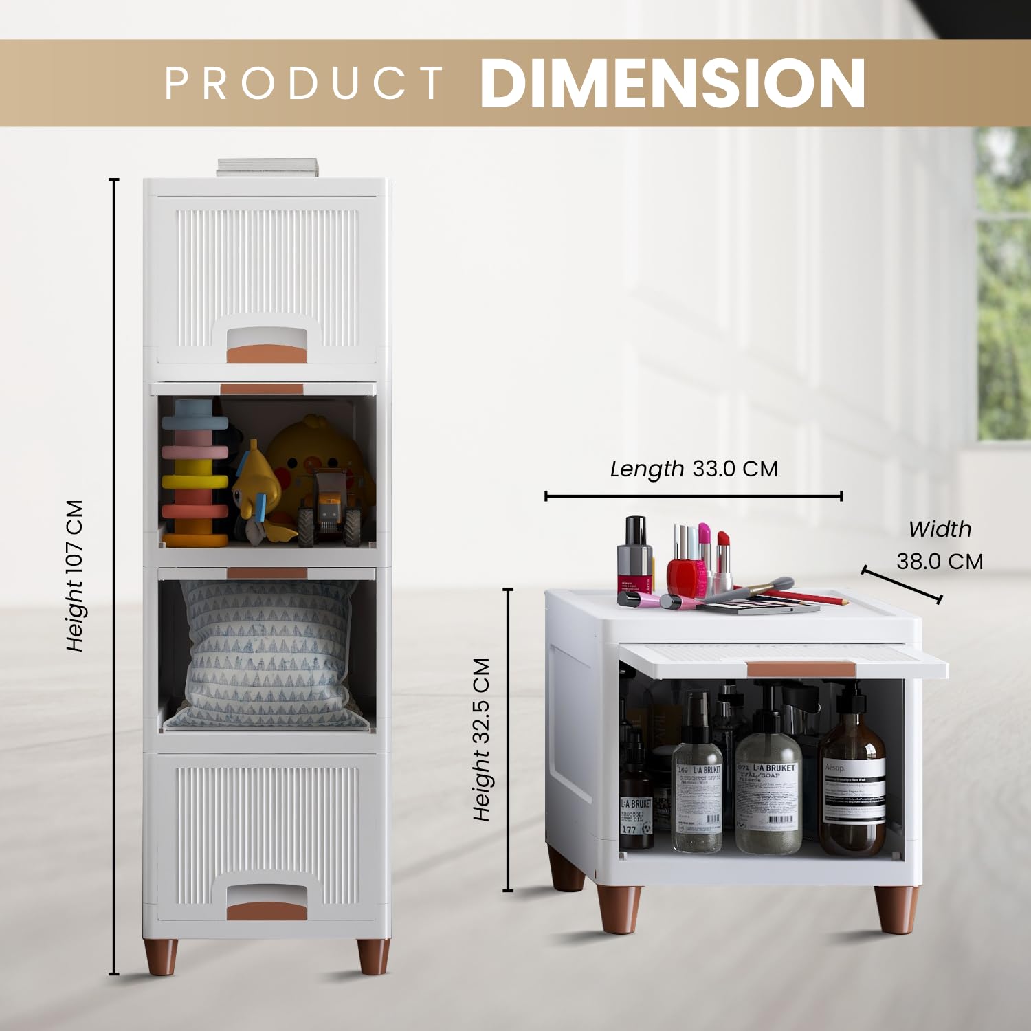 JD FRESH Tier Organizer for Clothes/Modular Kitchen Storage Rack/Modular Wardrobe for Cloth/Space Saving Closet for Bedroom-Living Room/Stackable Cabinet/Almirah for Home (White)