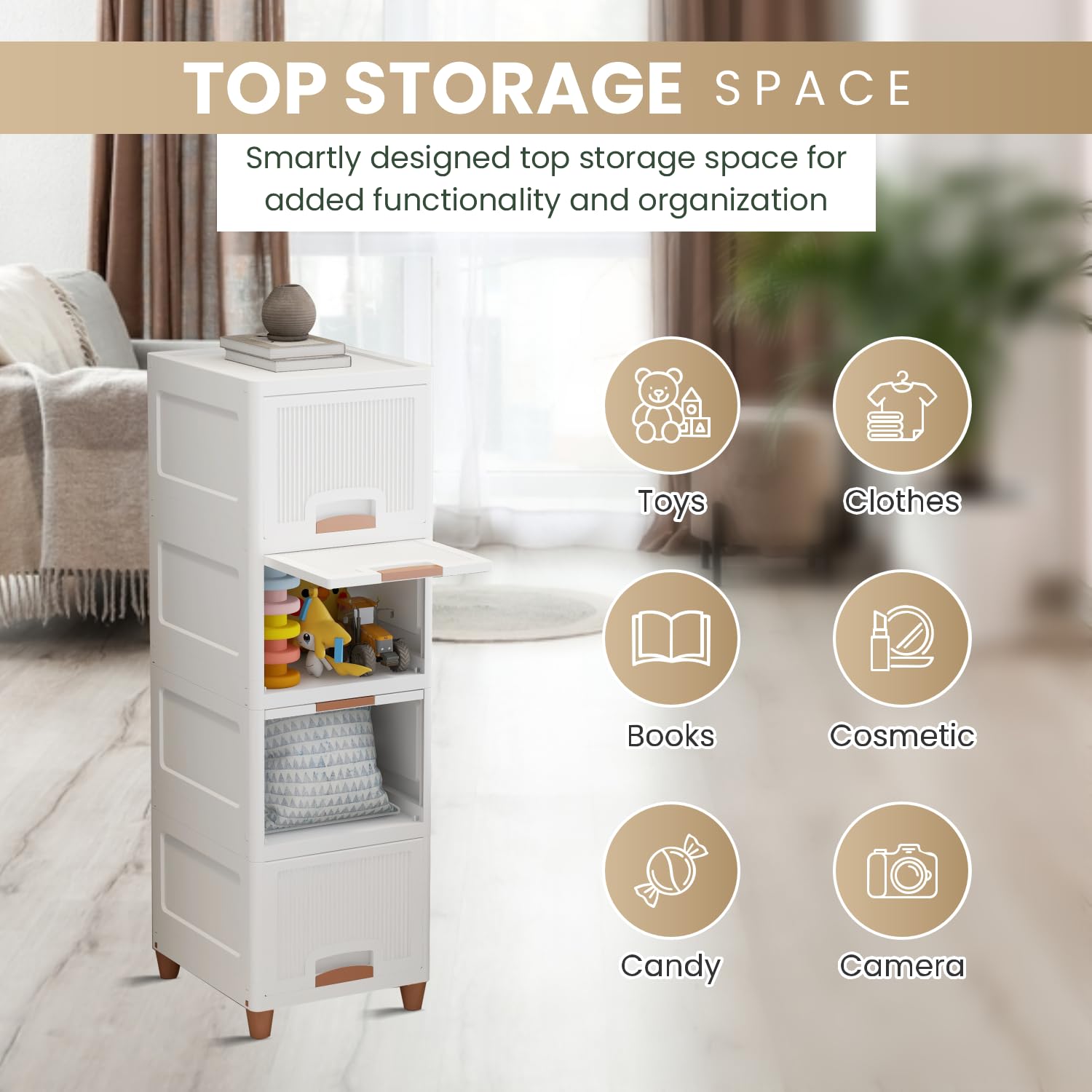 JD FRESH Tier Organizer for Clothes/Modular Kitchen Storage Rack/Modular Wardrobe for Cloth/Space Saving Closet for Bedroom-Living Room/Stackable Cabinet/Almirah for Home (White)